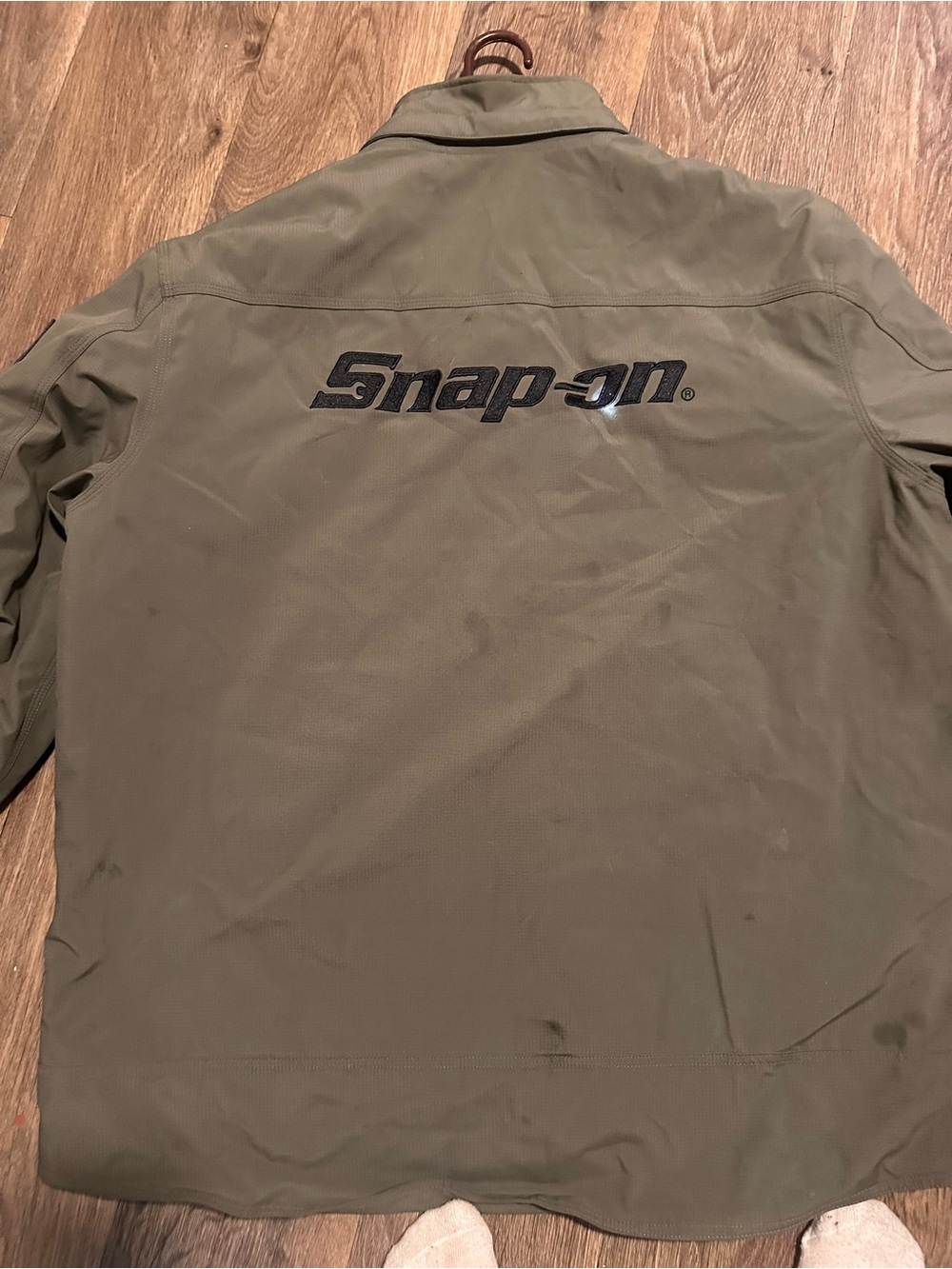 Snap Olive Green Lightweight Work Shirt Jacket with Embroidered Logo